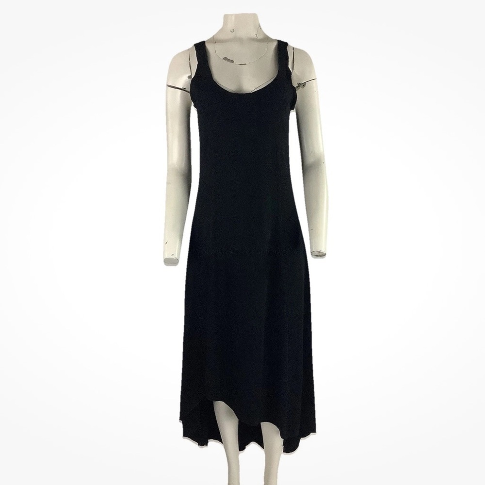 Gaiam Sz M Bamboo Hi Low Pullover Casual Travel Midi Stretch Dress Black